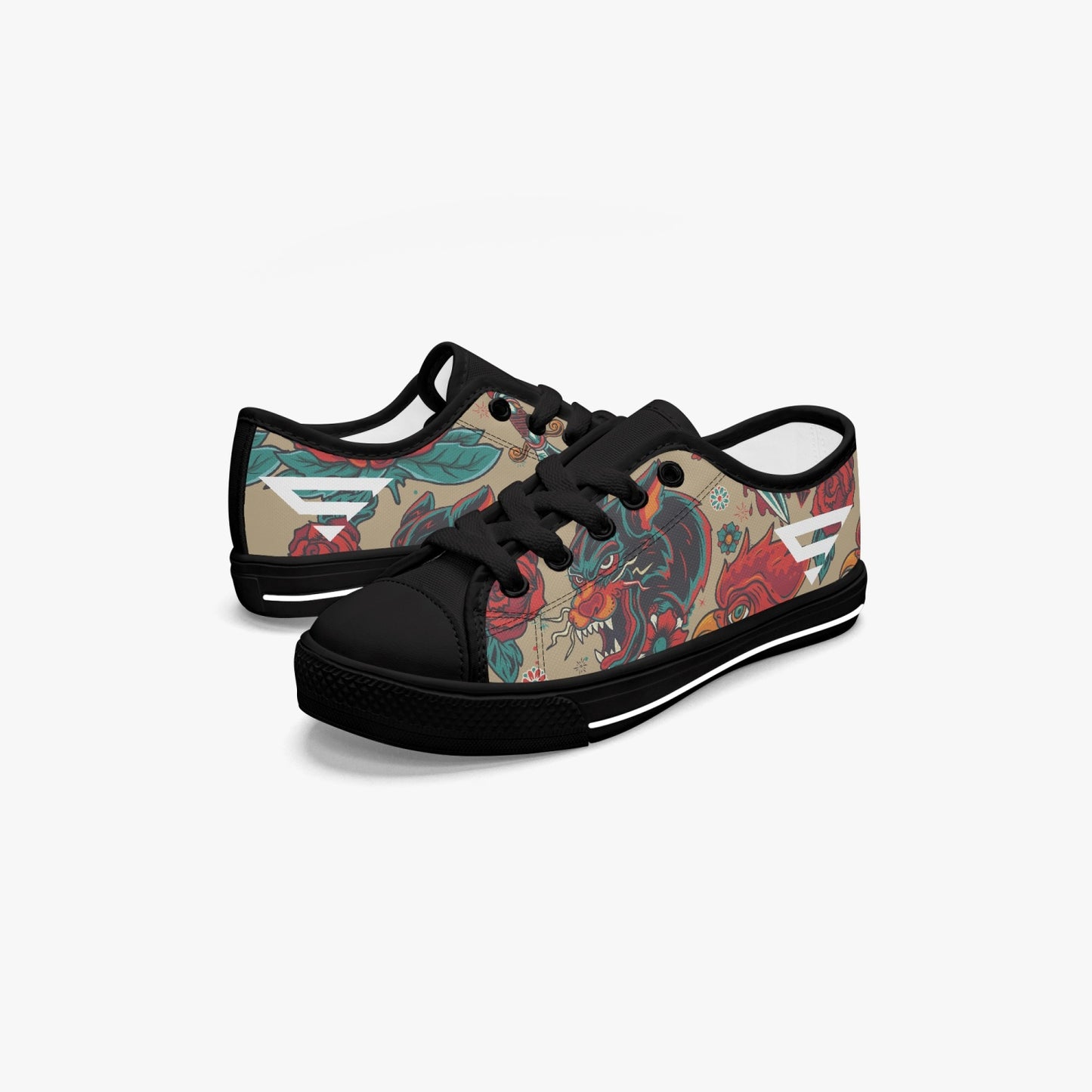 Senna | ANIMALS  Low-Top Canvas Shoes-Black