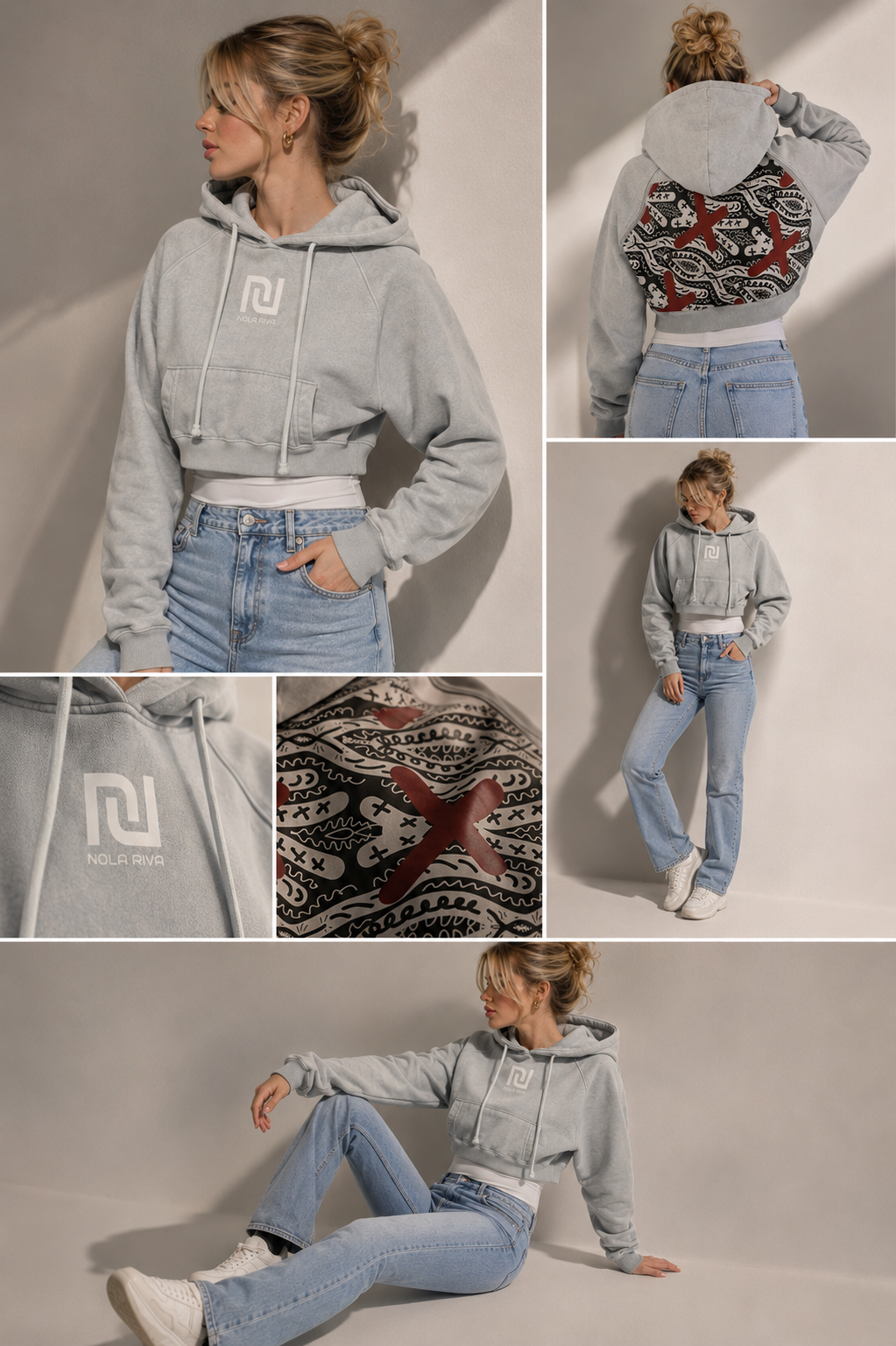NolaRiva Snow Washed Cropped Hoodie