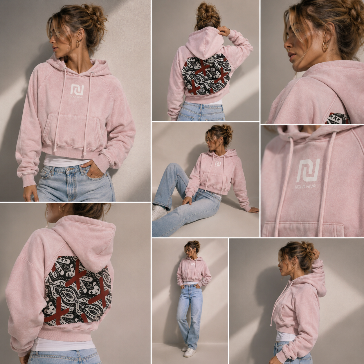 NolaRiva Snow Washed Cropped Hoodie